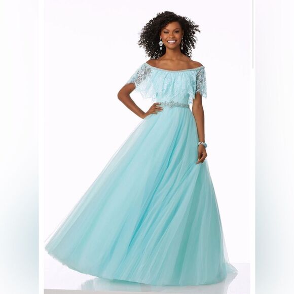 MORILEE PROM DRESS STYLE: 42044 in color AQUA - Picture 1 of 5